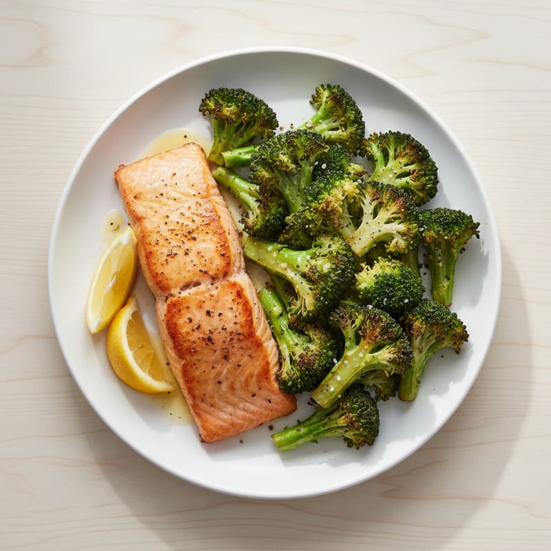 Golden Pan-Seared Salmon with Roasted Broccoli