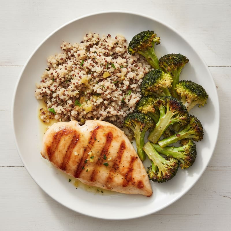 Grilled Chicken Breast with Quinoa and Roasted Broccoli