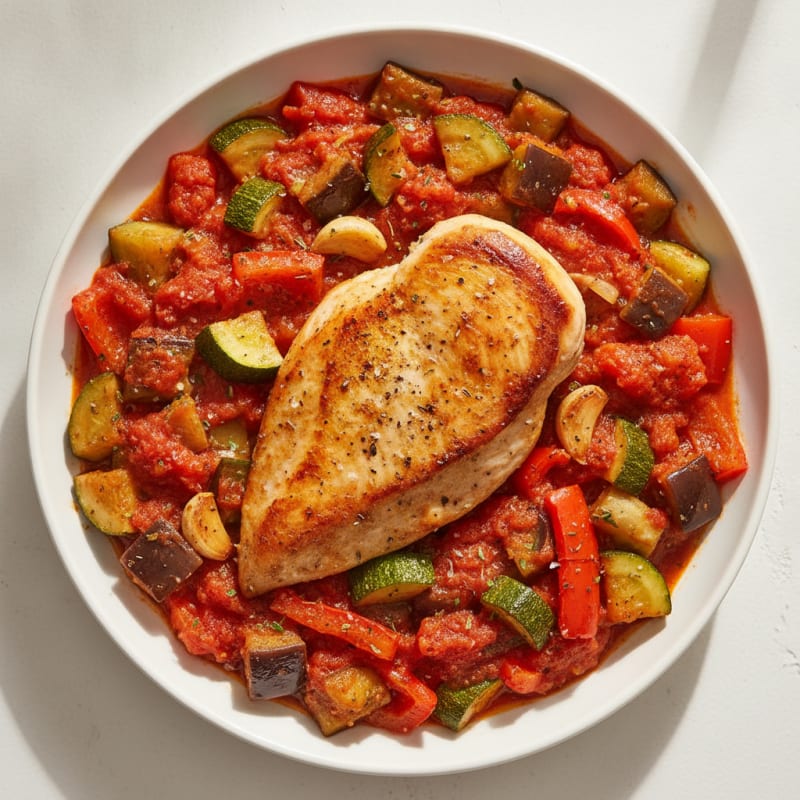 Roasted Vegetable Provencal Ratatouille with Herb Chicken