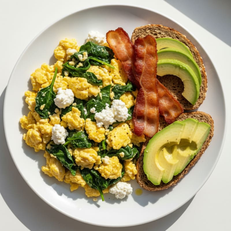 Cottage Cheese Scramble with Spinach and Turkey Bacon
