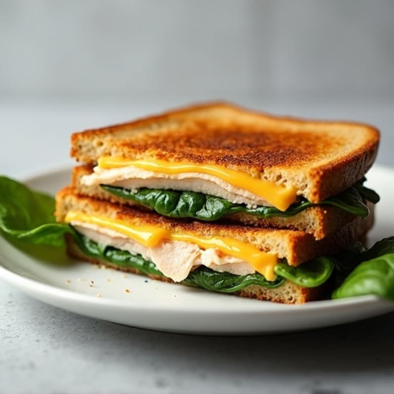 Hearty Whole Grain Crispy Grilled Cheese with Lean Turkey and Fresh Spinach