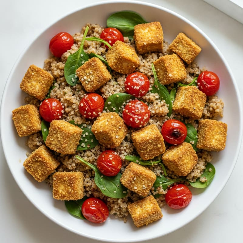Baked Tofu with Quinoa and Roasted Tomatoes