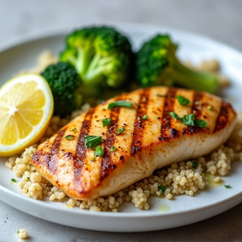 Grilled Chicken Breast with Quinoa and Roasted Broccoli