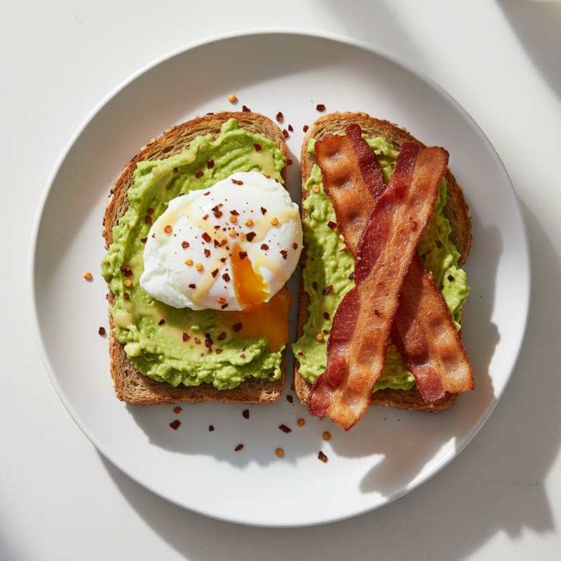 Avocado Toast with Egg and Crispy Bacon
