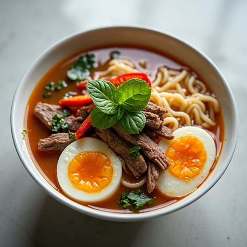 Aromatic Beef and Rice Noodle Broth with Fresh Herbs