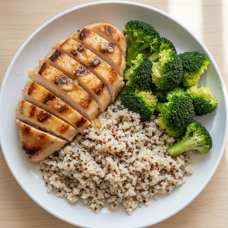 Grilled Chicken Breast with Quinoa and Steamed Broccoli