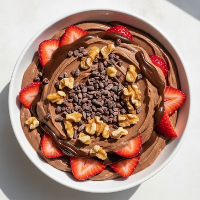 Greek Yogurt Protein Parfait with Chocolate Protein Powder and Fresh Berries