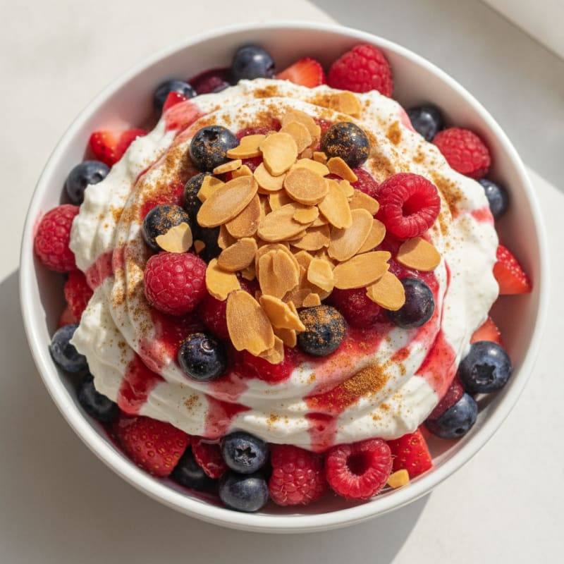 Greek Yogurt Protein Parfait with Mixed Berries and Almonds