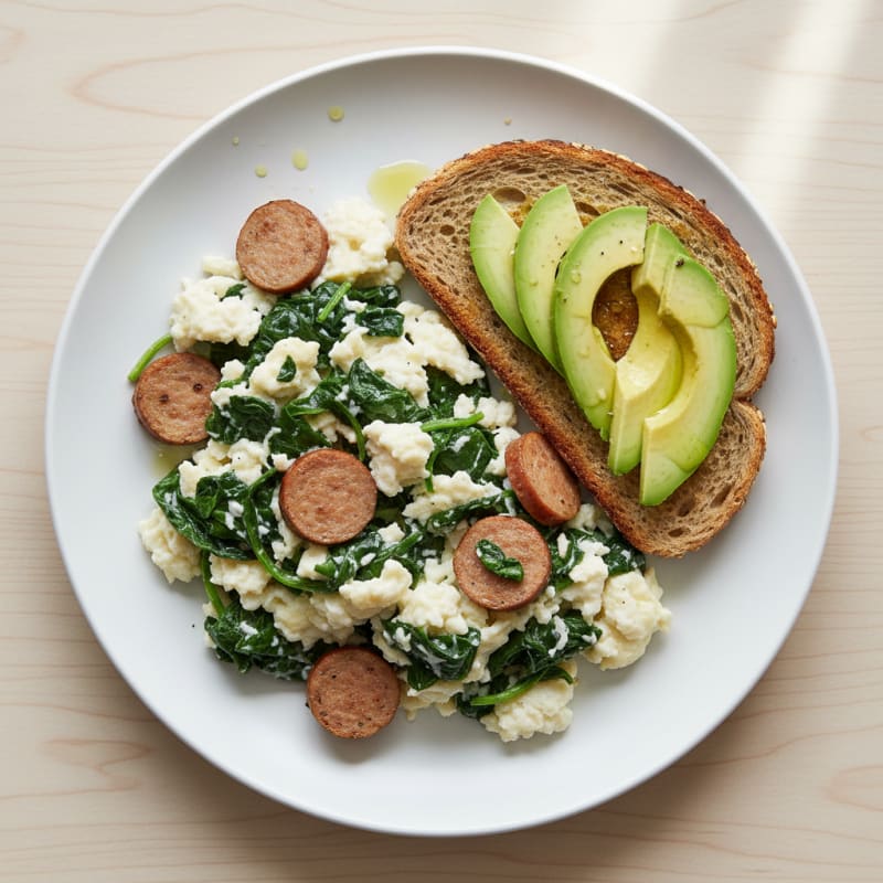 Egg White and Spinach Scramble with Turkey Sausage