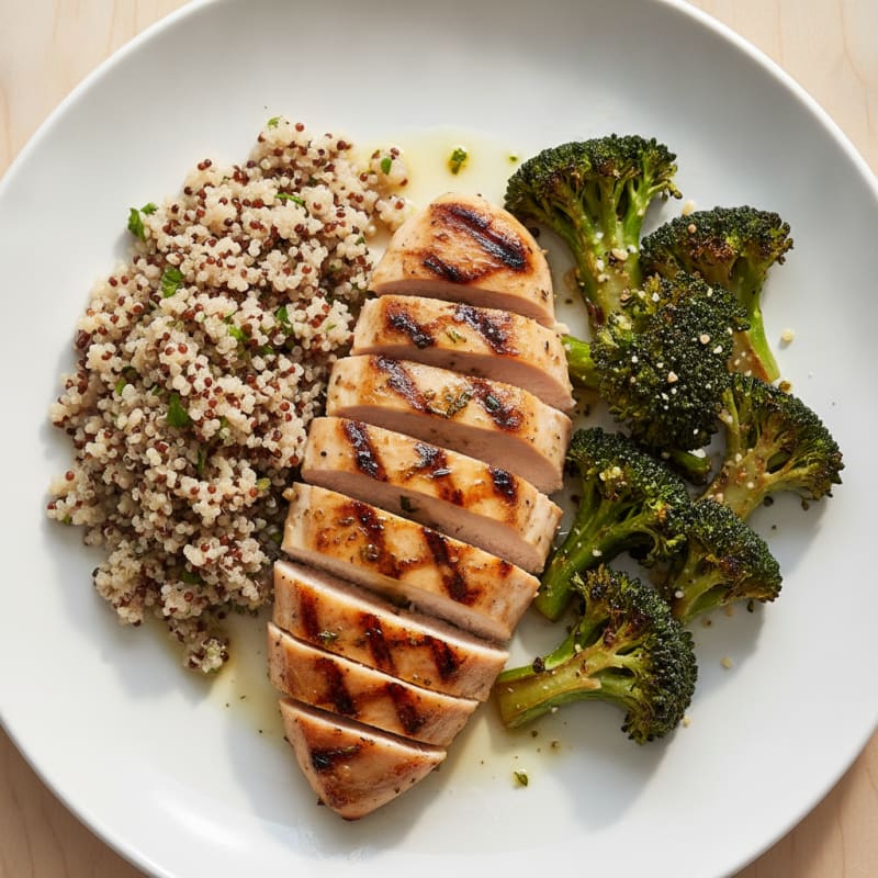 Grilled Chicken Breast with Quinoa and Roasted Broccoli