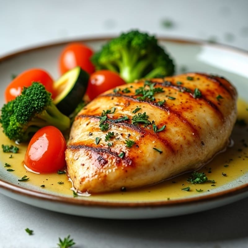 Garlic Herb Roasted Chicken Breast with Tender Broccoli and Roasted Vegetables