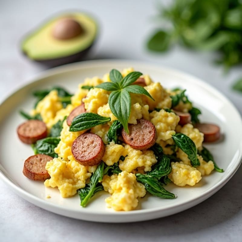 Egg White and Spinach Scramble with Turkey Sausage