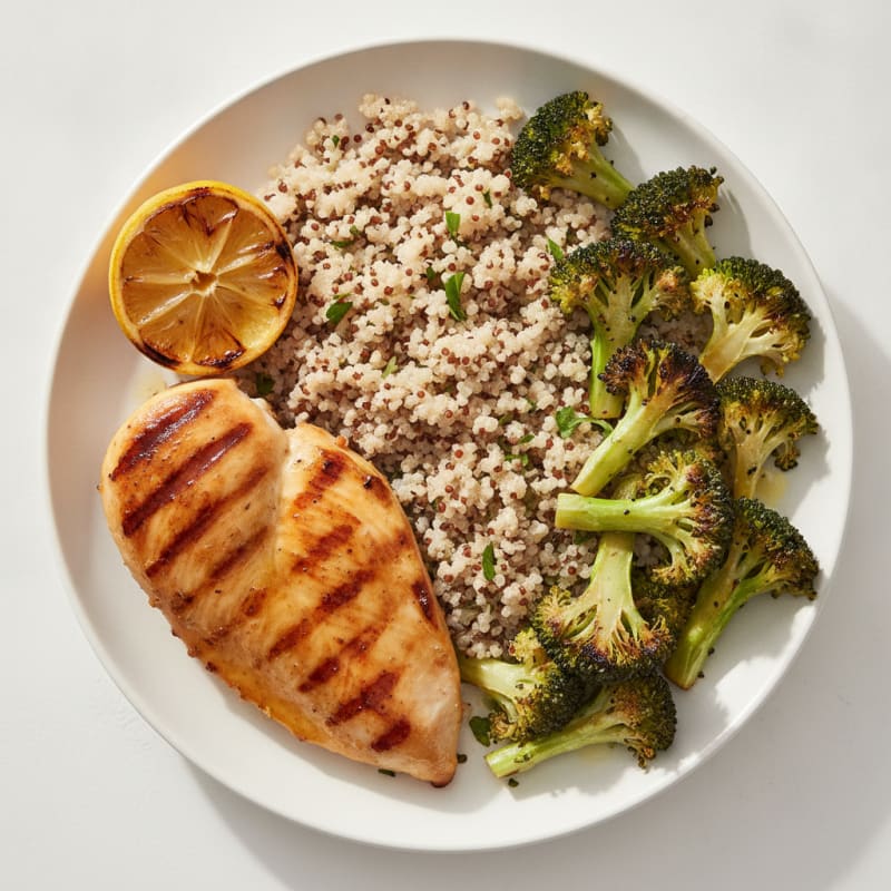 Grilled Chicken Breast with Quinoa and Roasted Broccoli