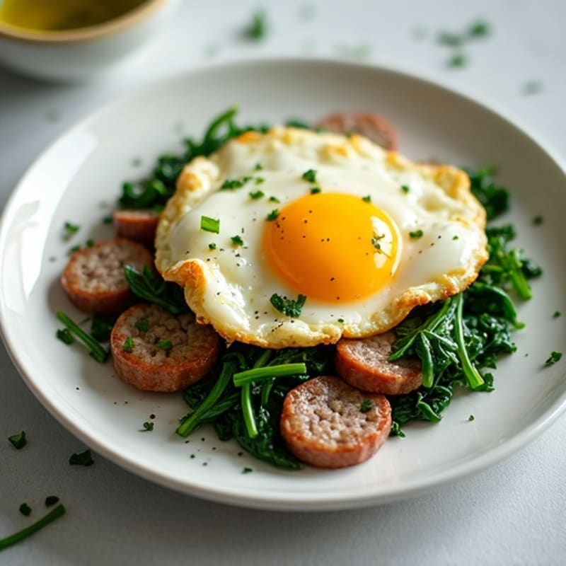 Egg White and Turkey Sausage Scramble with Sautéed Spinach