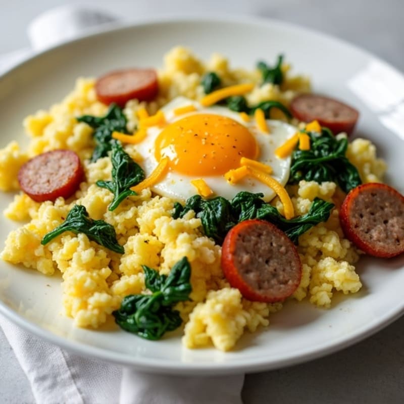 Egg White Scramble with Turkey Sausage and Spinach