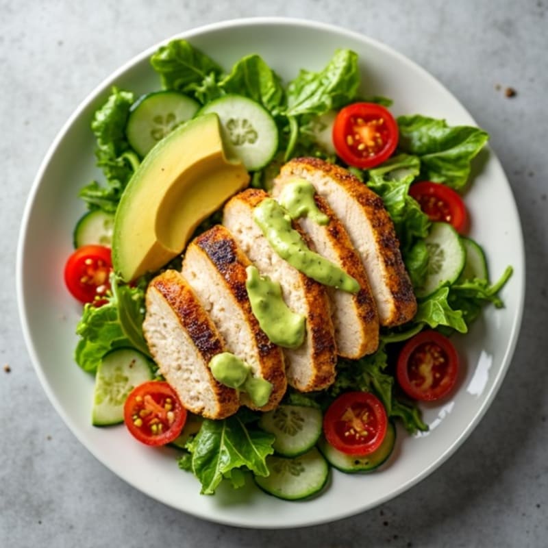 Pan-Seared Chicken Salad with Creamy Avocado Dressing