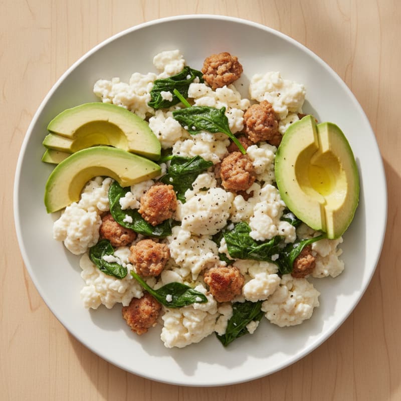 Egg White and Turkey Sausage Scramble with Spinach