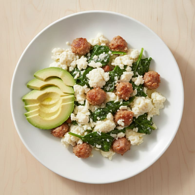 Egg White Scramble with Sautéed Spinach and Turkey Sausage