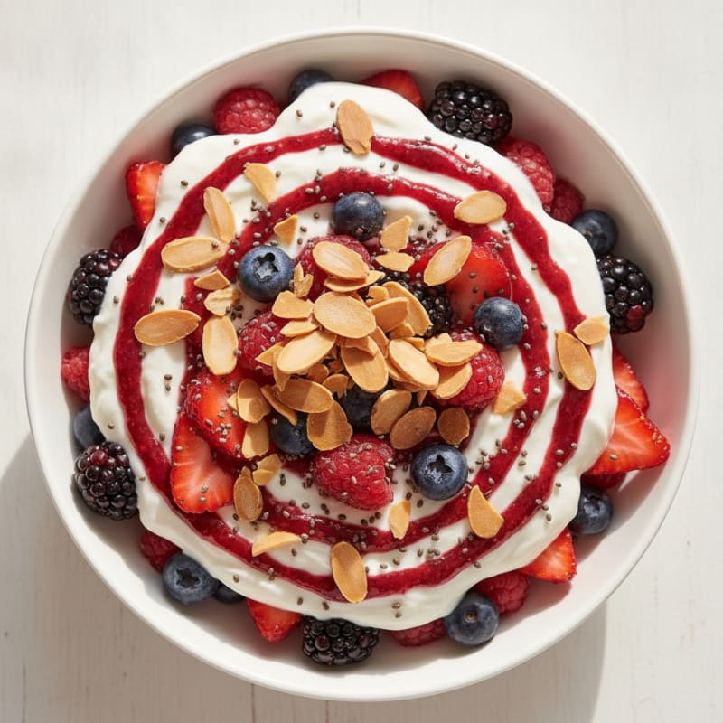 Greek Yogurt Protein Parfait with Mixed Berries and Almonds