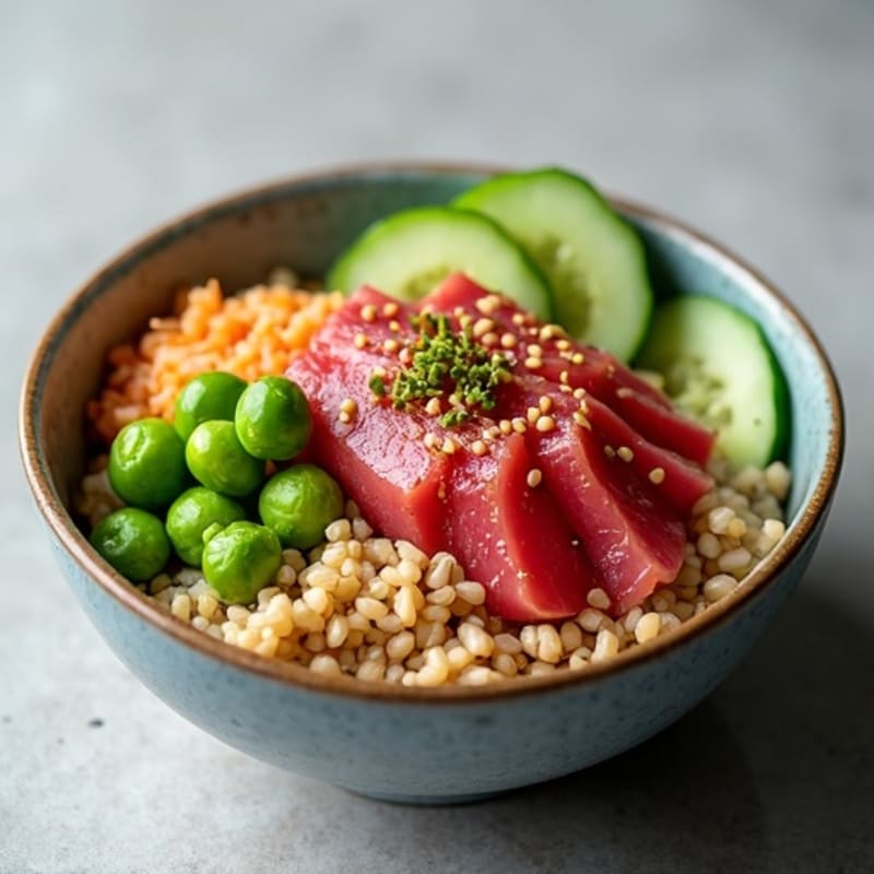 Fresh Ahi Tuna Poke Bowl with Crunchy Cucumber and Edamame