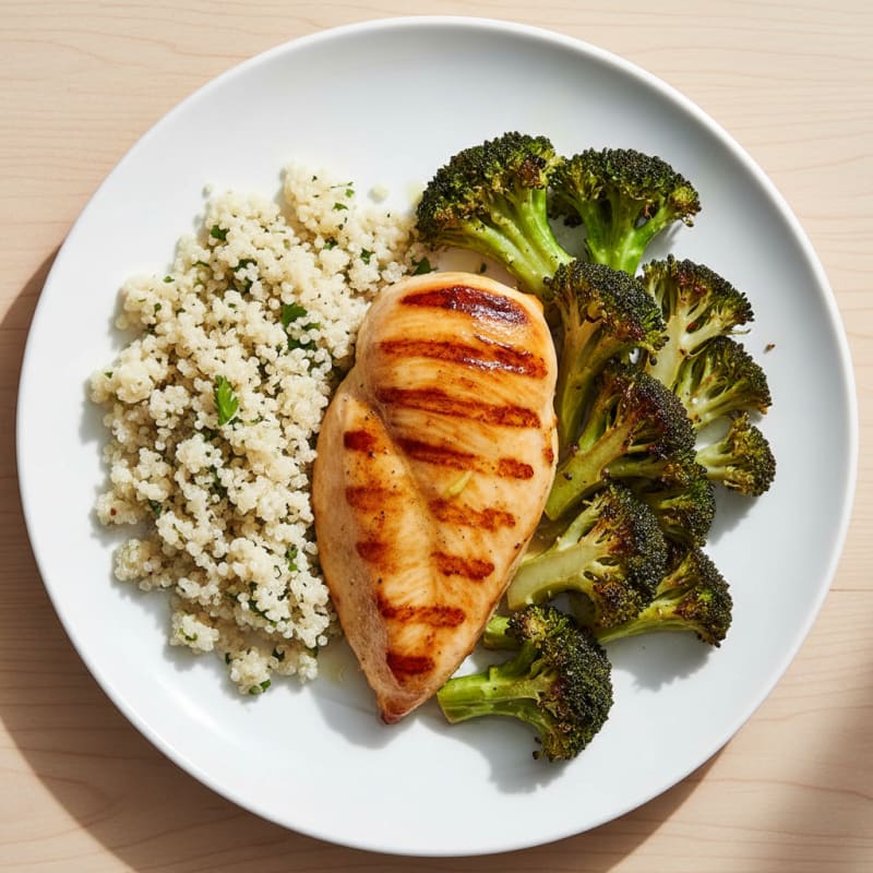 Grilled Chicken Breast with Roasted Broccoli and Quinoa