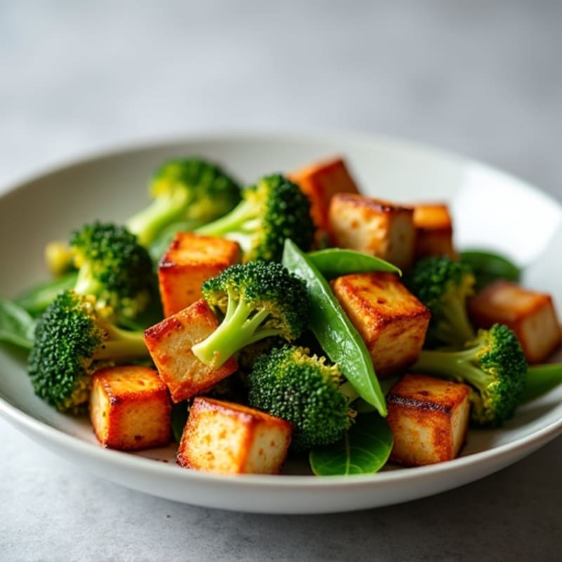 Crispy Tofu Stir Fry with Broccoli and Snap Peas
