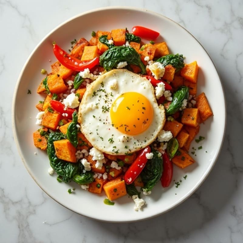 Loaded Veggie and Egg Scramble with Crispy Sweet Potato Hash
