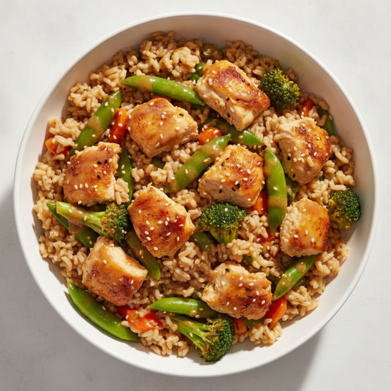 Quick Sesame Rotisserie Chicken Rice Bowl