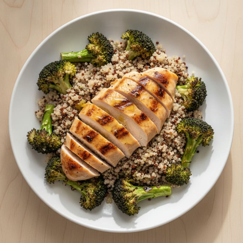 Grilled Chicken Breast with Quinoa and Roasted Broccoli