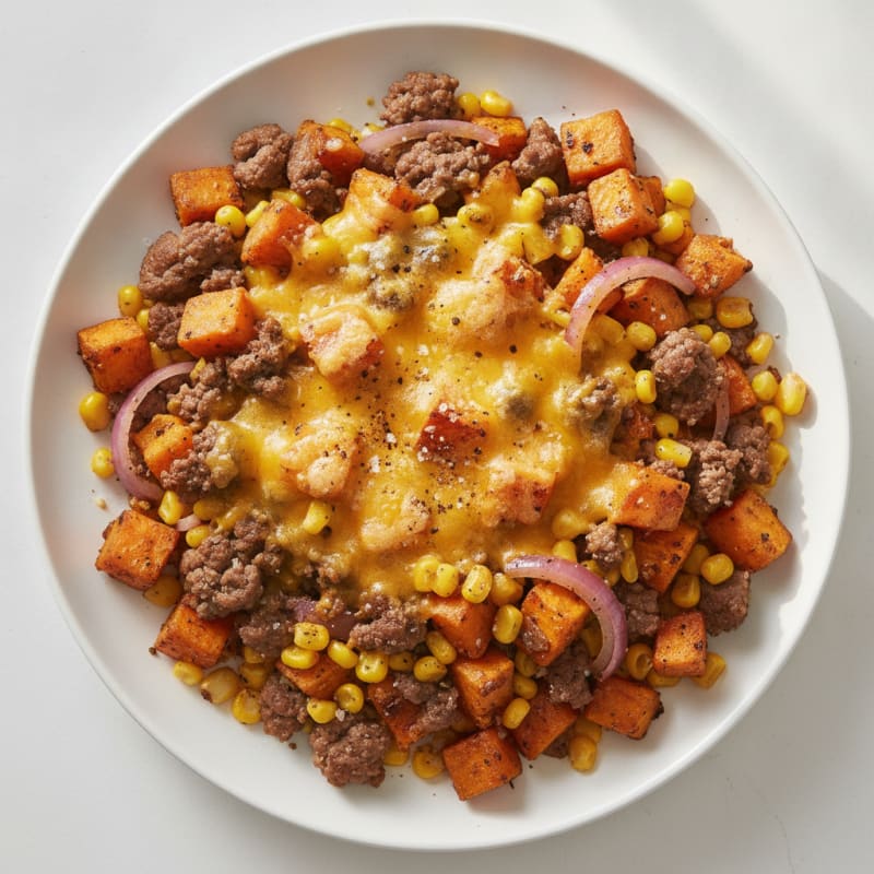 Beef and Sweet Potato Hash with Corn