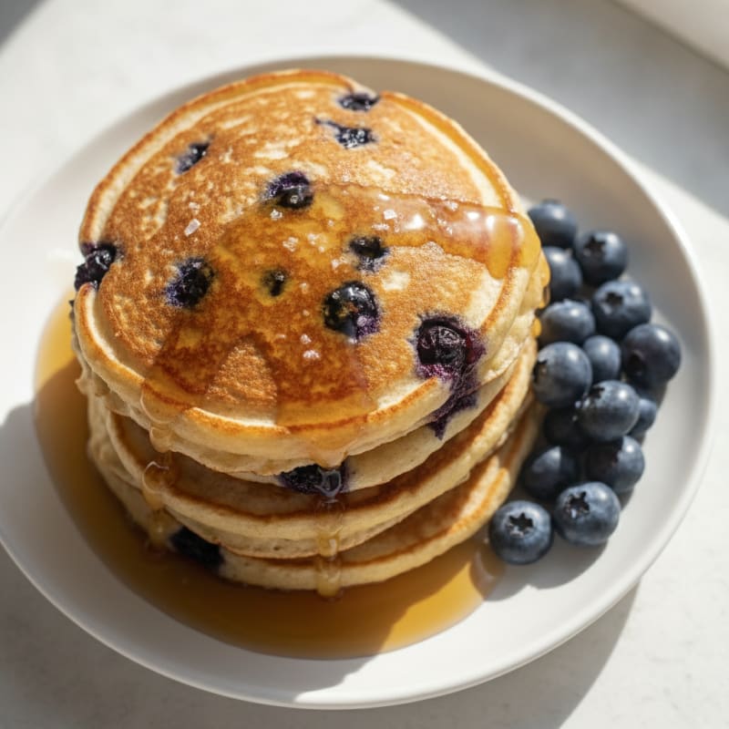 Blueberry Ricotta Pancakes with Maple Syrup