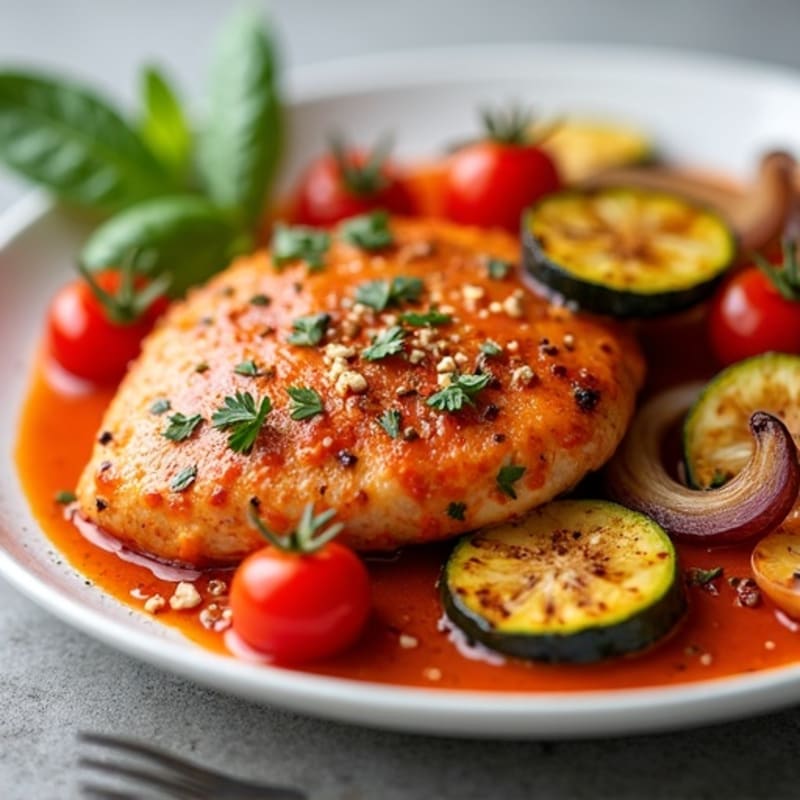 Creamy Spiced Tomato Chicken with Roasted Vegetables