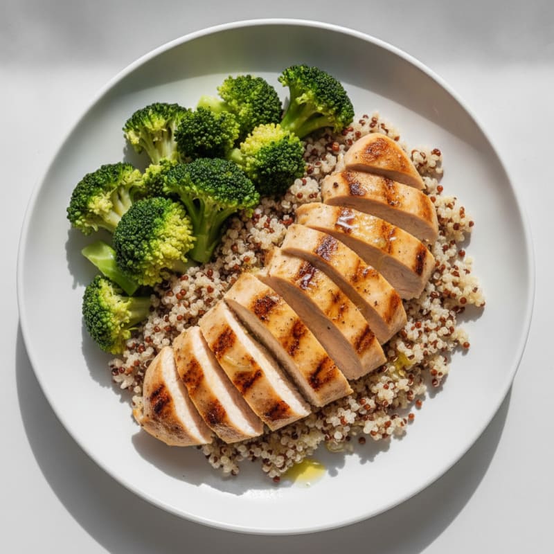 Grilled Chicken Breast with Quinoa and Steamed Broccoli