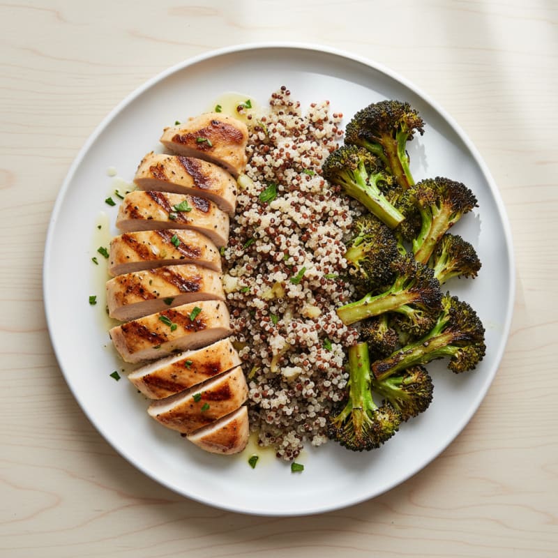 Grilled Chicken Breast with Quinoa and Roasted Broccoli