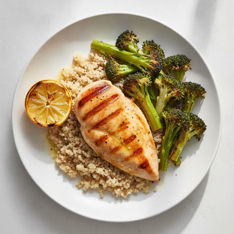 Grilled Chicken Breast with Quinoa and Roasted Broccoli