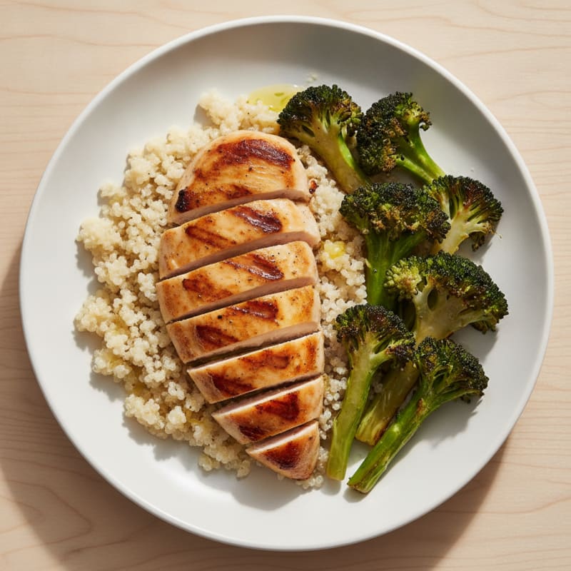Grilled Chicken Breast with Quinoa and Roasted Broccoli