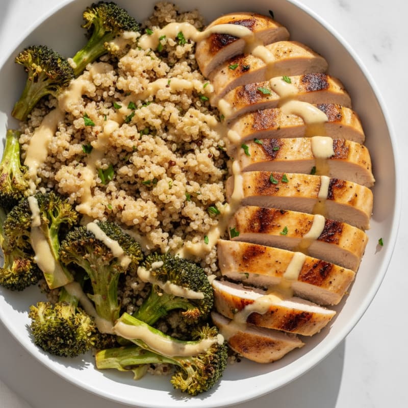 Grilled Chicken and Quinoa Power Bowl with Roasted Broccoli