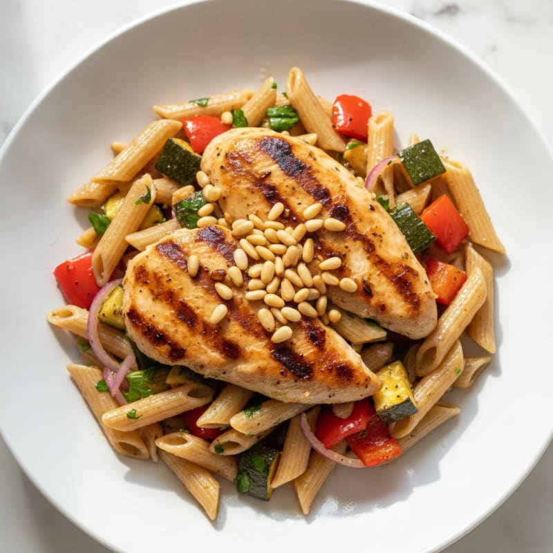Grilled Chicken Pasta Salad with Roasted Vegetables