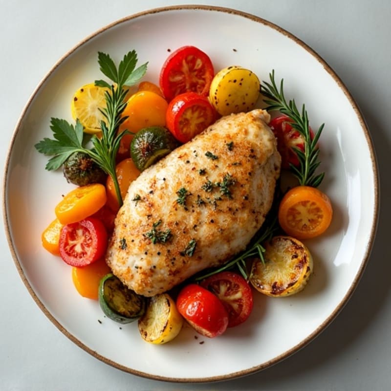 Herb-Crusted Pan Seared Chicken with Roasted Vegetables