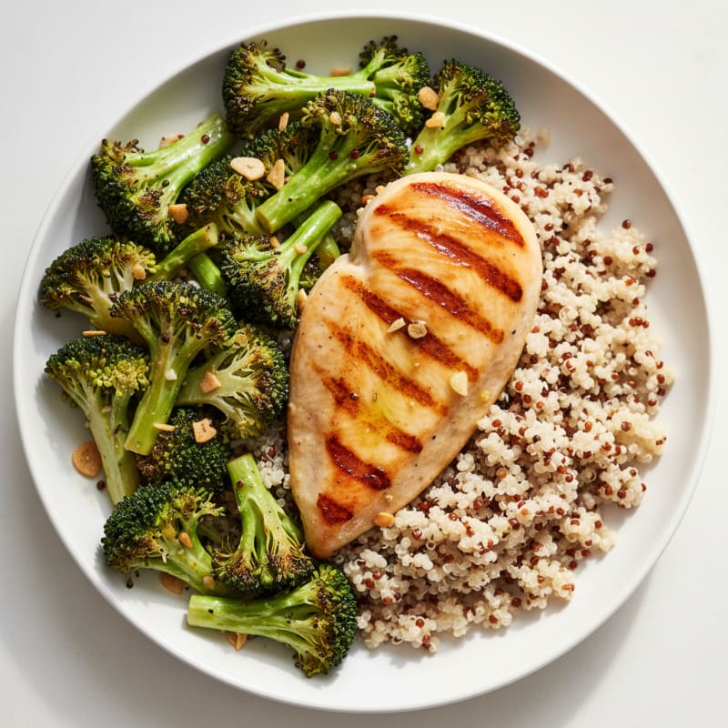 Grilled Chicken Breast with Quinoa and Roasted Broccoli