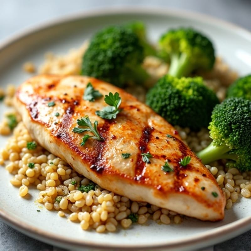 Grilled Chicken Breast with Quinoa and Roasted Broccoli