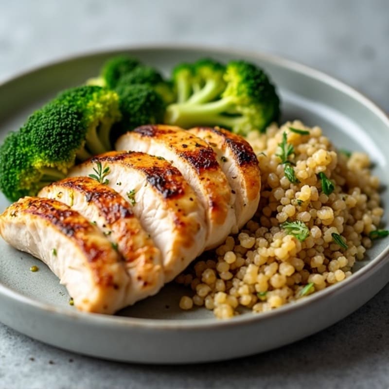 Grilled Chicken Breast with Quinoa and Roasted Broccoli