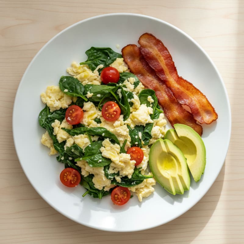 Egg White and Spinach Scramble with Turkey Bacon
