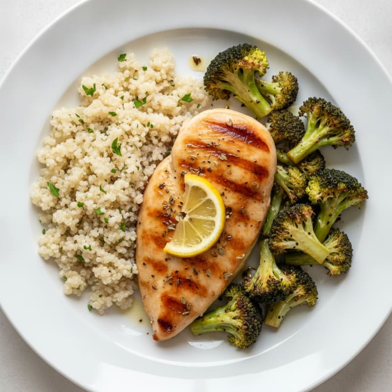Grilled Chicken Breast with Quinoa and Roasted Broccoli