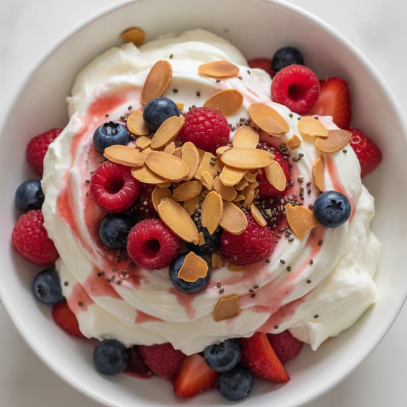 Greek Yogurt Protein Parfait with Mixed Berries and Almonds