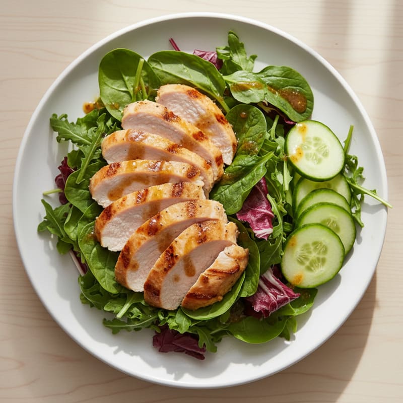 Grilled Turkey Breast Salad with Cucumber and Mixed Greens