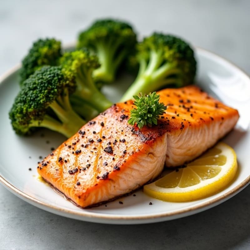 Seared Salmon with Roasted Broccoli and Lemon