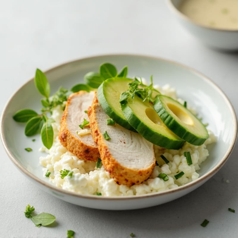 Cottage Cheese with Sliced Chicken Breast and Cucumber