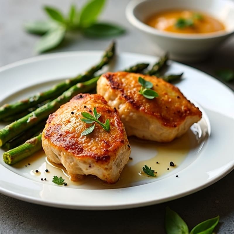 Crispy Pan-Seared Chicken Thighs with Roasted Asparagus