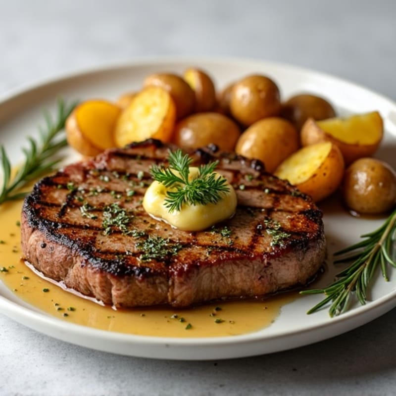 Herb-Garlic Butter Seared Steak with Roasted Baby Potatoes